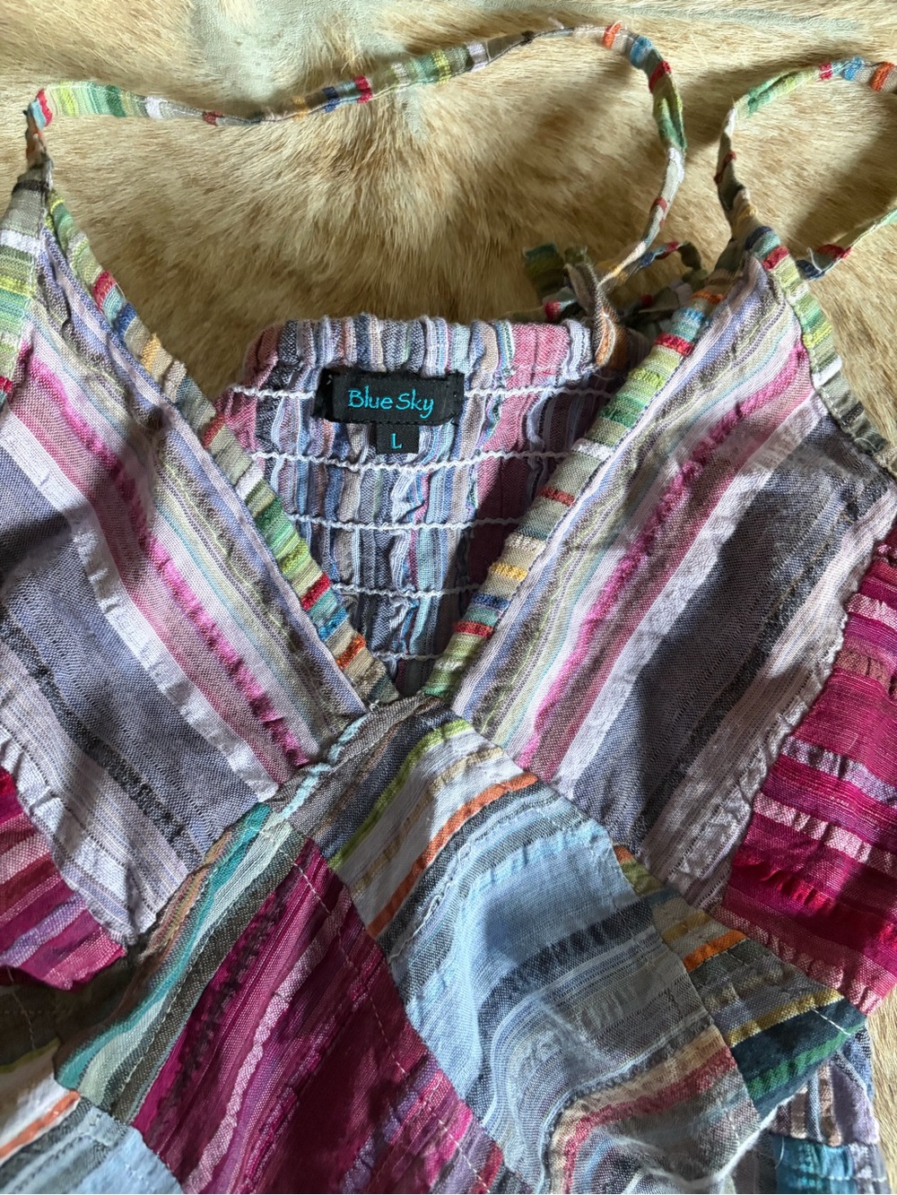 Patchwork Blue Sky bohemian 2strap tank